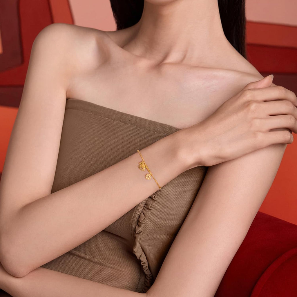 24K Real Gold Chain Bracelet Rocking Horse Pure Gold Coin Link Bracelets RICH Character Jewelry for Women Daughter Mom Gifts Birthday Valentine Anniversary 6.3-7.5"/16-19cm A0723991