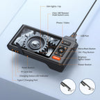 Triple Lens Endoscope Camera with Light with 50FT Semi-Rigid Cable, DEPSTECH 5" IPS Screen Sewer Inspection Camera, 1080P Industrial Borescope, Split Screen, Waterproof Drain Pipe Tool, Carrying Case