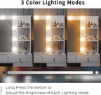 Yanosaku Vanity Desk & Power Outlet, Makeup Vanity with Mirror and 10 LED Lights, 3 Lighting Modes Brightness Adjustable, Makeup Table with 4 Shelves and Fold-up Panel, Vanity Set for Bedroom, White