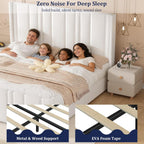 HOMBCK Queen Bed Frame, Upholstered Platform Bed Frame Queen Size with Vertical Channel Tufted Headboard & Footboard, Wingback Design/Noise Free/No Box Spring Needed/Easy Assembly, Cream