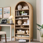 71" Tall Arched Bookshelf Set of 2, 7 Tiers Arch Bookcase with Storage, Modern Farmhouse Book Shelf with Adjustable Shelves, Wood Bookshelf w/Open Display Shelves for Living Room, Office, Natural