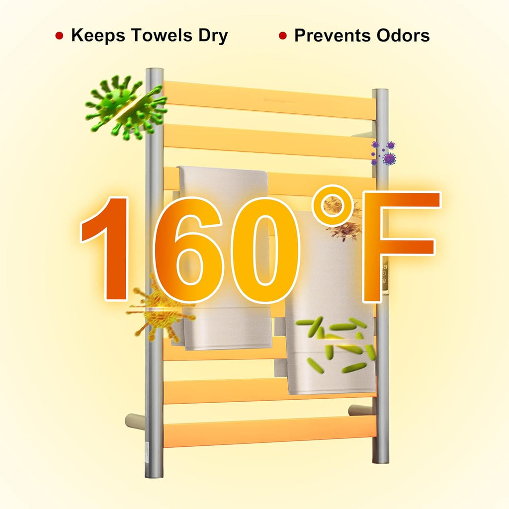 Heated Wall Mounted Electric Towel Warmer Rack,Timer & Temperature Control, 8 Bar Stainless Steel Towel Heater for Bathroom (Brushed, 8 Bars)