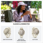 Garmin Lily® 2 Active  Small and Stylish Smartwatch  Built-in GPS  Hidden Display  Patterned Lens  Up to 9 Days Battery Life  Lunar Gold with Bone Silicone Band