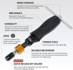 FIRSTINFO H5188 Precision Certified Limited Torque Screwdriver 10-90 in-lbs with 1/4 Inch Universal Hex Bit Holder Quick Release Design with Extra T-Handle