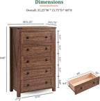 RedLemon Farmhouse 5 Drawer Dresser, 48" Tall Rustic Chest of Drawers, Wood Dresser for Bedroom, Living Room, Hallway, Reclaimed Barnwood Color