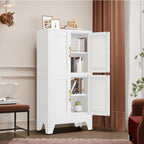 GAIOUS 47.25" Metal Pantry Cabinet, Storage Cabinets with 4 Door and 2 Adjustable Shelves, White Bathroom Cabinet, Freestanding Cupboard for Kitchen Dining Living Room Bathroom