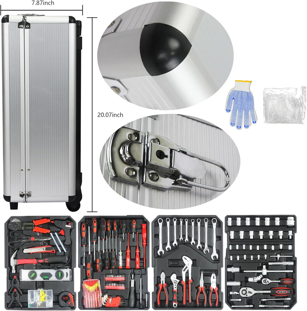 Campfun 899-Piece Household Tool Set with Complete Hand Tools, Mechanic Toolbox Set with Rolling Case, Tool Set for Home/Auto Repair, White
