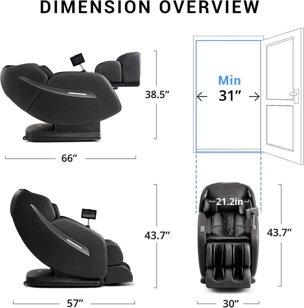 MYNTA Massage Chair Full Body, Zero Gravity SL Track Heavy Duty Massage Recliner Chair with Heat, 12 Auto Modes for Home, M1612 Charcoal