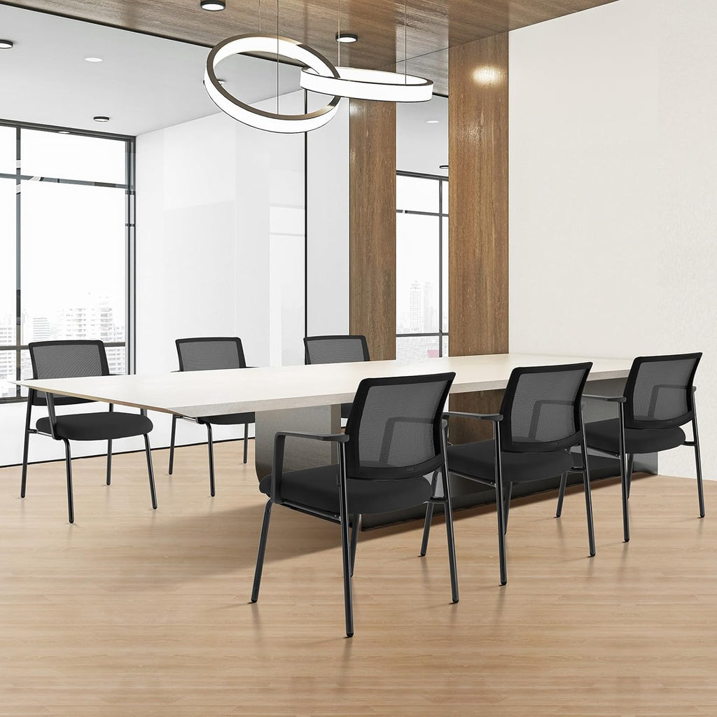 Sweetcrispy Mesh Back Stacking Arm Chairs, Upholstered Fabric Stacking Chairs, Sturdy Metal Office Chairs, Easy to Use and Store, Outdoor and Indoor, for Home, School, Party, Church, 2 Pack Black