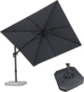PURPLE LEAF 9.8' X 9.8' Tilting Patio Umbrella with Base Outdoor Cantilever Swivel Square Umbrella with Tilt Aluminum Offset Umbrella with 360-degree Rotation for Garden Deck Pool Patio Light Grey