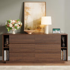 Whalefall 63'' Fluted 6 Drawer Dresser with Shelves, Large Chest of Drawers for Bedroom, Wood Closet Storage Organizer, Modern TV Stand for Living Room, Walnut