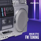 aiwa Retro Boombox CD Player with Cassette Recording  Bluetooth 5.0  FM/AM Radio  USB/SD/AUX Inputs  VU Meters  LCD Display  Dual 40W Speakers - Silver