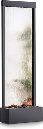 Alpine Mirror Waterfall Fountain with Stones & Lights, 72", Indoor/Outdoor Zen Decor