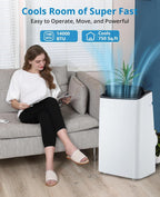 14,000 BTU Portable Air Conditioner Cools Up to 750 Sq.Ft, 3-IN-1 Quiet Portable AC Unit with Remote Control & Installation Kits for Large Room, Smart/Sleep Mode, Auto Swing, 24H Timer