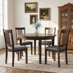 HOMCOM Dining Chairs Set of 2, Solid Wood Kitchen Chairs, Mid Century Modern Linen Fabric Upholstered for Dining Room, Living Room, Espresso Frame and Gray Upholstery