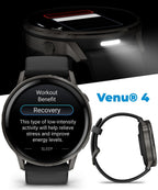 Garmin Venu 4 45mm AMOLED Advanced Health & Fitness GPS Smartwatch  Bright & Colorful Display  Built-in Flashlight  Up to 12 Days  Slate with Black Silicone Band w/Wearable4U Black Earbuds Bundle