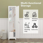 Metal Garage Storage Cabinet,Broom Closet Storage Cabinet,Utility Closet Cabinet for Broom,Garage,Kichen,White