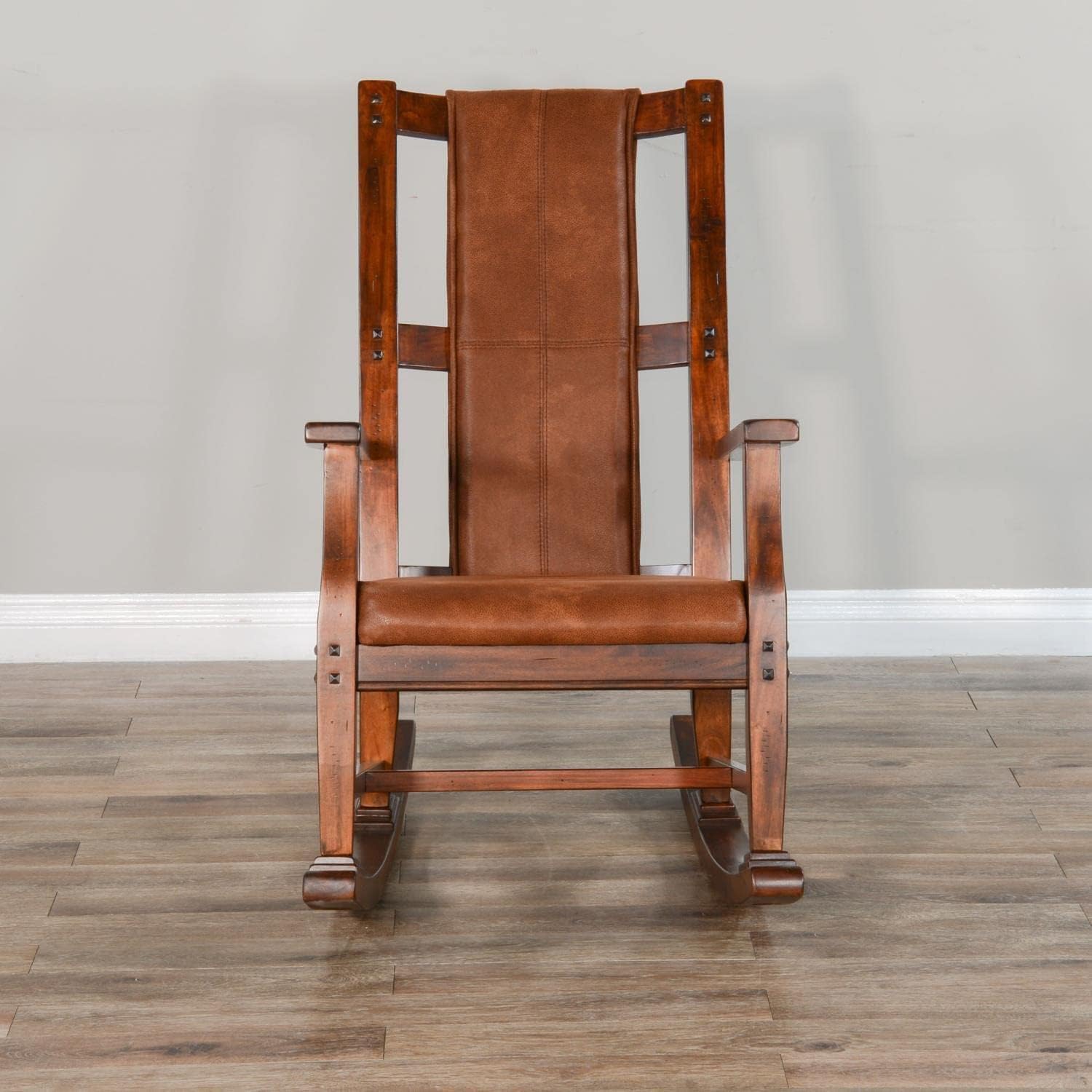 Pemberly Row Wood Rocking Chair, Indoor in Chocolate (41" H x 26" W x 22.5" D) for Living Room with Cushion Seat, High Back, Easy Assembly