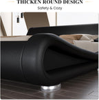 SHA CERLIN Queen Size Upholstered Bed Frame, Deluxe Low Profile Sleigh Bed with Faux Leather Ergonomics Headboard, No Box Spring Needed & Easy Assembly, Black