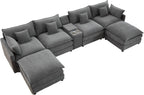 145" Cloud Couch Oversized U Shaped Grey Sectional Couches for Living Room, Big Soft Comfy Fluffy Chenille Couch Sectionals, Modular Sectional Sofa with Ottoman & Central Console