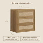 SICOTAS Rattan Nightstand Set of 2, 26.8" Wide Oversized 3 Drawer Night Stands, Boho Bedside End Tables with Push-Close & Kid-Safe Rounded Edge for Bedroom Guest Room Home Office Entryway, Amber Oak