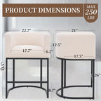 26" Counter Height Bar Stools Set of 3, Linen Fabric Upholstered Kitchen Counter Bar Stools, Modern Barrel Accent Barstools for Island with Backrest and Arms, Black Metal Frames, Linen