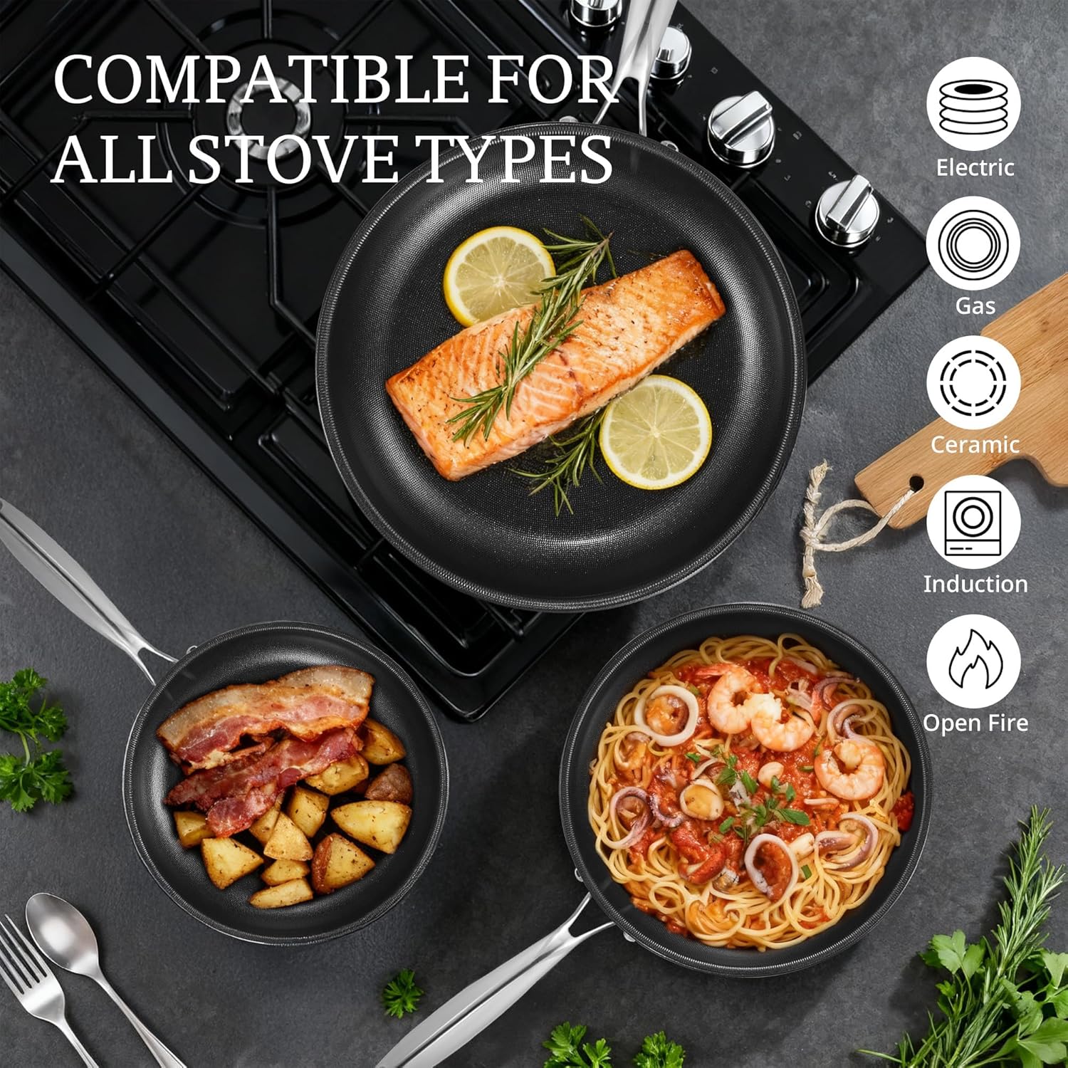 KITEXPERT Non Stick Frying Pans Set - 2 Piece (10, 12") Titanium Ceramic Pan with Lids, Nonstick Skillet Stainless Steel, PFAS PFOA & PTFE Free, Dishwasher & Oven Safe, All Cooktops Compatible