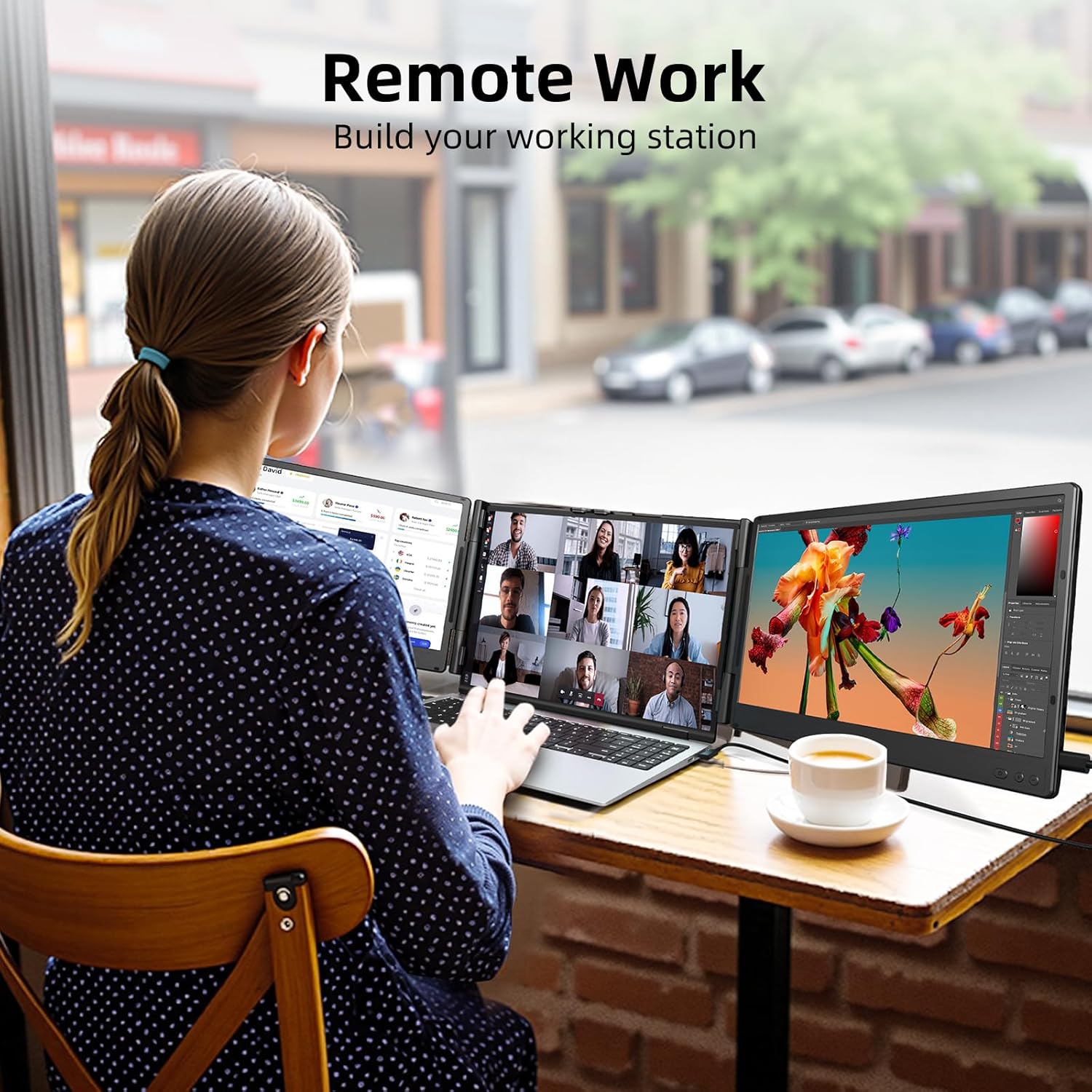 ZUMWALT Laptop Screen Extender  14" Triple Portable Monitor for Laptop  1080P FHD Screen Extender Monitors for 13"-16.5"  Monitor Extender for MacOS/Windows/Chrome (Built-in Speakers)