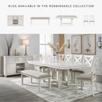 Signature Design by Ashley Robbinsdale Casual Removable Center Leaf Dining Extension Table with Trestle Base, Wood, Ash Veneer, Tabletop with Planked Effect, 2 Removable Center Leaves, Seats 8, White