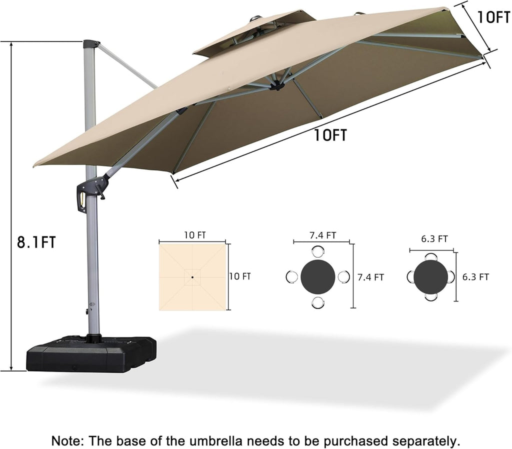 PURPLE LEAF 10ft Patio Umbrella Outdoor Square Large Cantilever Windproof Offset and Heavy Duty Sun Umbrella for Garden Deck Pool  Beige