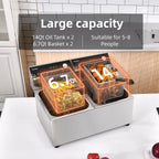 Deep Fryer with Basket, 3400w 14Qt Oil Tank/ 6.7Qt Basket x 2, 0.6mm Thickened Stainless Steel Countertop Electric Fryer for Home and Commercial Use, Oil Fryer with Double Overheat Protection