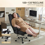 Big and Tall Office Chair 400lbs Wide Seat, Leather High Back Executive Office Chair with Foot Rest, Ergonomic Chairs Lumbar Support for Lower Back Pain Relief (Black)