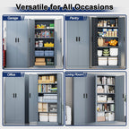 BESFUR Metal Storage Cabinet with 2 Doors and 4 Adjustable Shelves Garage Storage Cabinet with Lock 71" Office Storage Cabinets Locking Cabinets for Garage Office Shop Home (Gray)