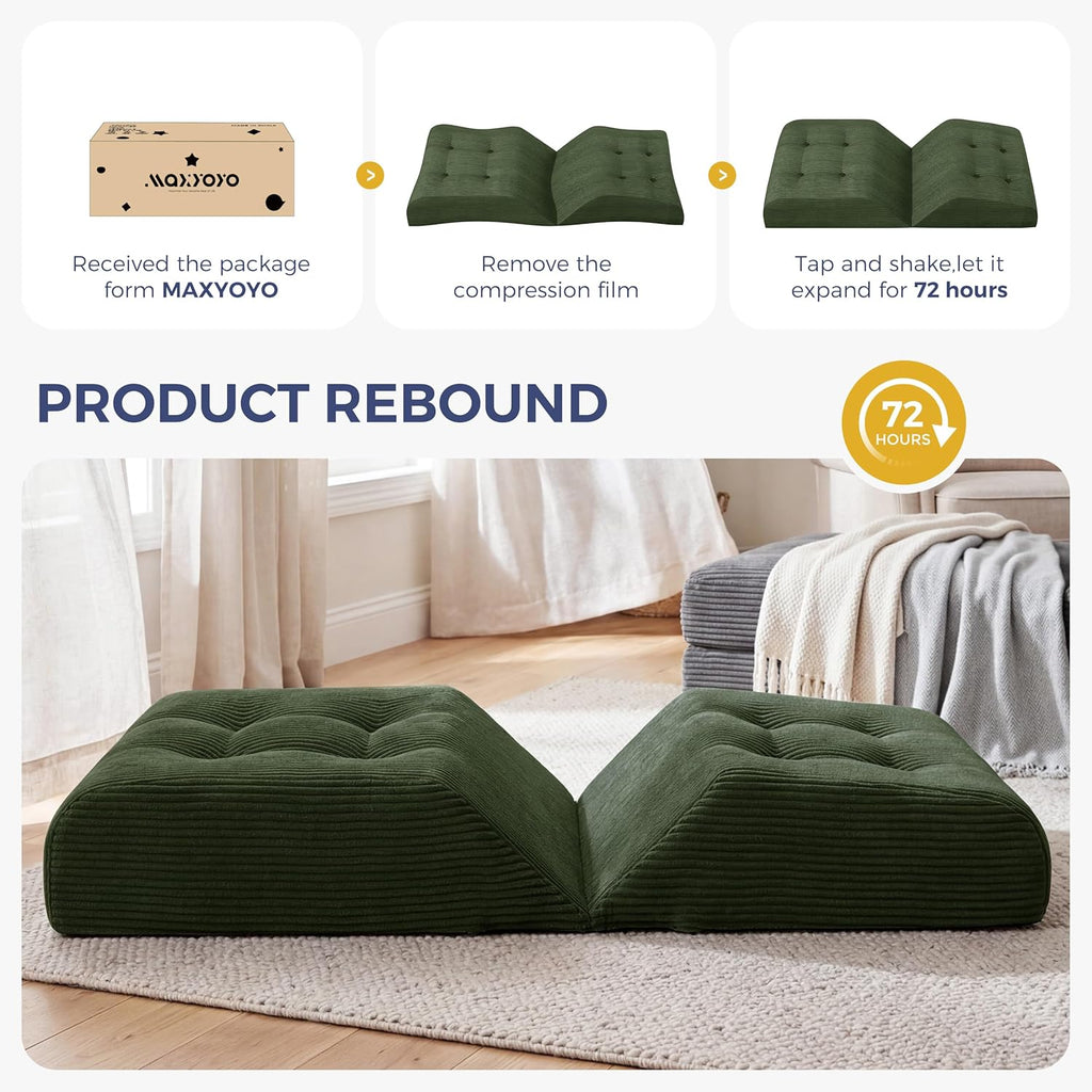 MAXYOYO Living Room Accent Chair, Modern Chair with Sturdy Metal Frame & Wood Armrests, Upholstered Reading Chair with Upholstered Cushion for Bedroom Balcony Porch, Dark Green