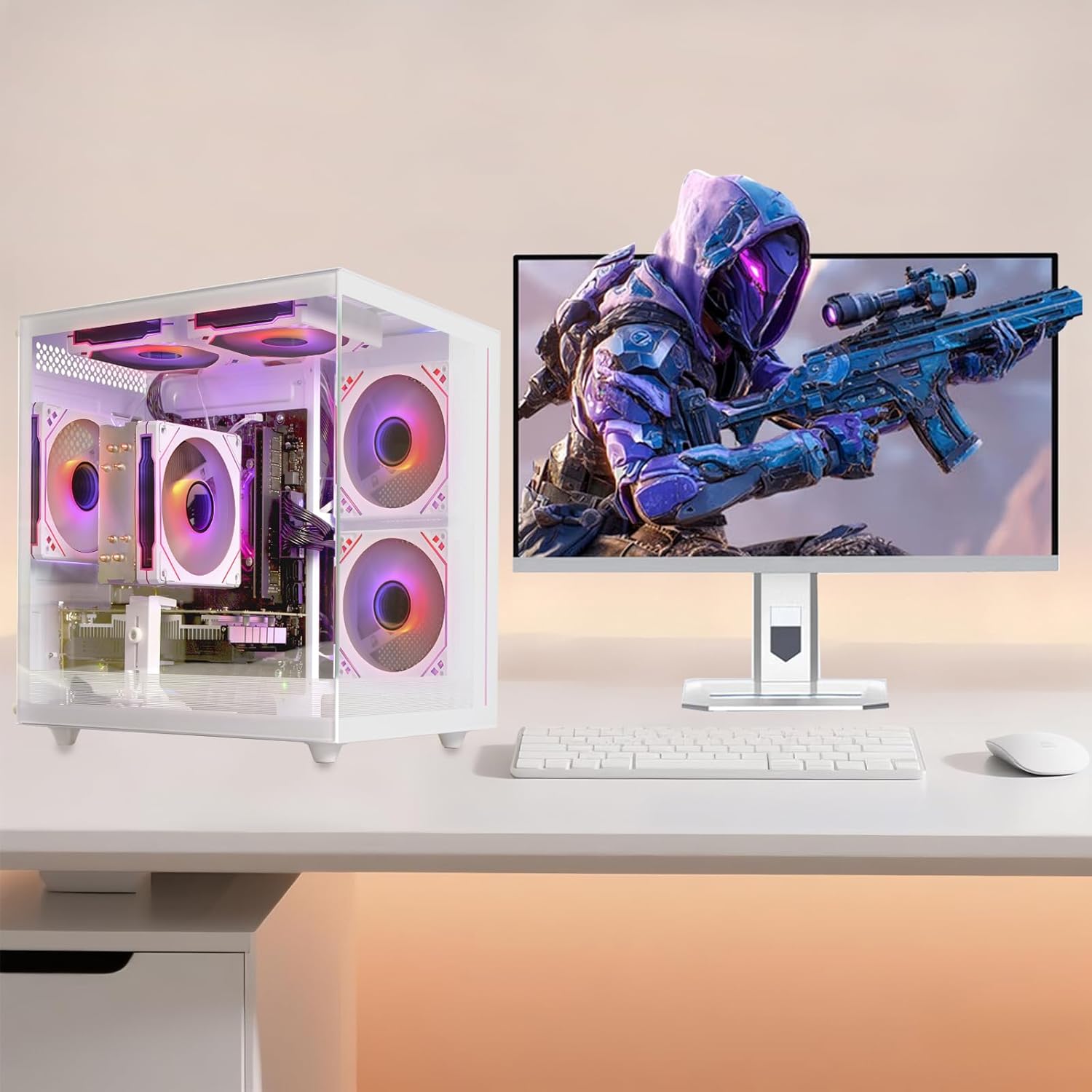 Gaming PC Desktop Computer - Ryzen 5 5500 (6Core 12Threads Up to 4.2G) Radeon RX 6500XT 4GB  16GB DDR4 RAM  512GB NVME SSD  Wi-Fi 6  Prebuilt Tower Computer for Home and Office