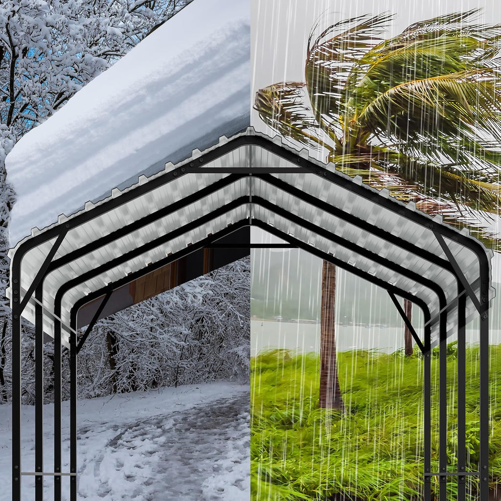 12x15 FT Heavy Duty Metal Carport, All-Weather Outdoor Vehicle Shelter with Steel Roof & Reinforced Frame, Permanent Car Canopy for Trucks, SUVs, Boats & Garden Storage(Gray)