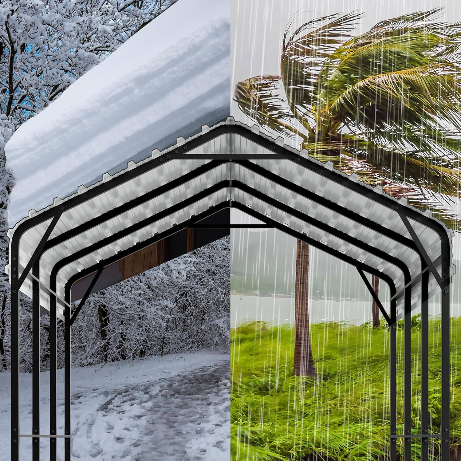 12x15 FT Heavy Duty Metal Carport, All-Weather Outdoor Vehicle Shelter with Steel Roof & Reinforced Frame, Permanent Car Canopy for Trucks, SUVs, Boats & Garden Storage(Gray)
