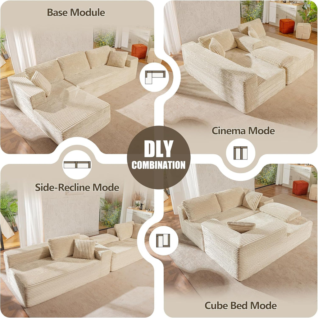 Bashaw 108" Cloud Sectional Couch Sofa with L-Shape Chaise, Modern Modular Sofa Couch Upholstered Couches for Living Room Bedroom, No Assembly Required (Beige, L Shape)