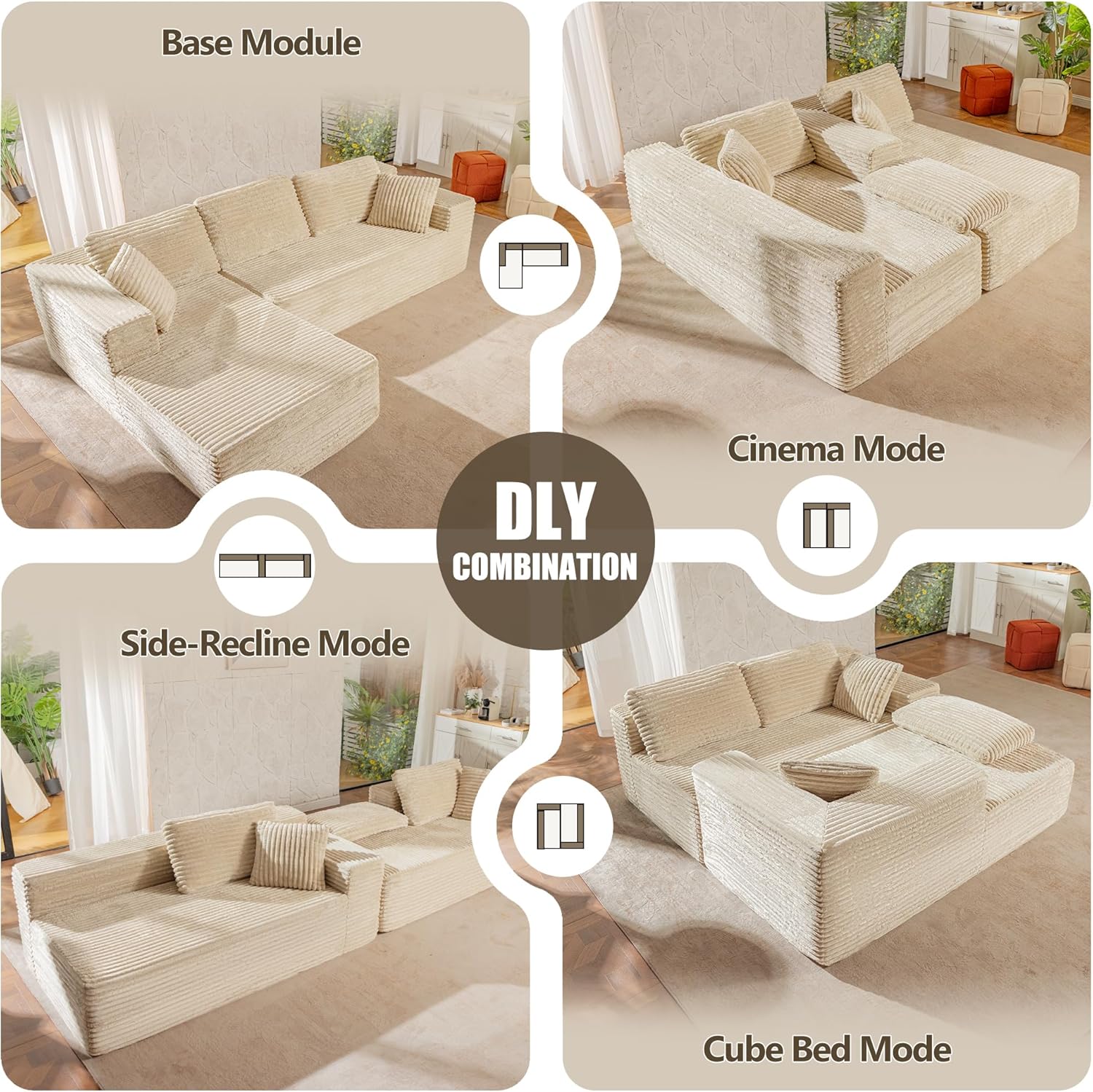 Bashaw 108" Cloud Sectional Couch Sofa with L-Shape Chaise, Modern Modular Sofa Couch Upholstered Couches for Living Room Bedroom, No Assembly Required (Beige, L Shape)
