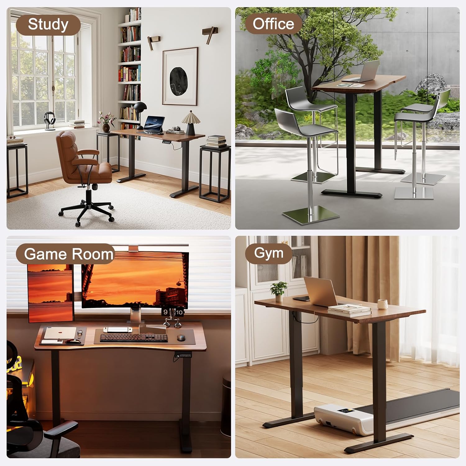 Solid Wood Electric Standing Desk 47"x23.6"Home Office Desk,Adjustable Workbench with 3 Stages Dual Motor, Computer Workstation with T-Shaped Metal Bracket,Walnut Standing Table for Gaming Room(1 Box)
