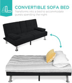 Best Choice Products Linen Modern Folding Futon, Reclining Sofa Bed for Apartment, Dorm w/Removable Armrests, 2 Cupholders - Black