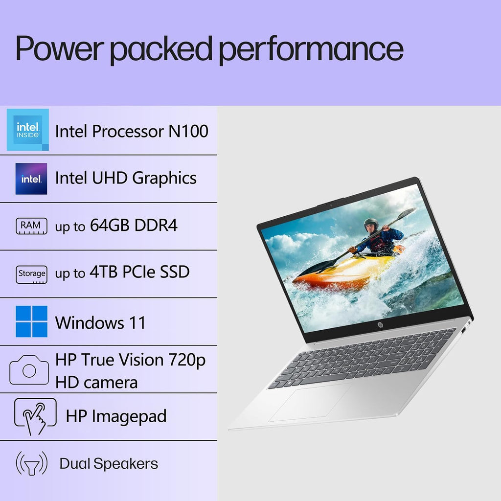 HP Pavilion 15.6" FHD Laptop Computer  16GB DDR4 RAM  240GB PCIe SSD  Intel N100 CPU  WiFi 6  Bluetooth  Webcam  Type-C  Lifetime Office 365  Windows 11  Type C RJ45  Light Gray