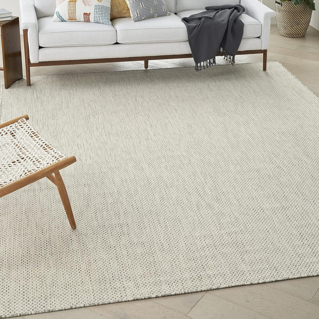 Nourison Home Courtyard Ivory Silver 9' x 12' Area Rug - Easy Clean  Non Shedding  Bed Room  Living Room  Dining Room  Kitchen (9' x 12')