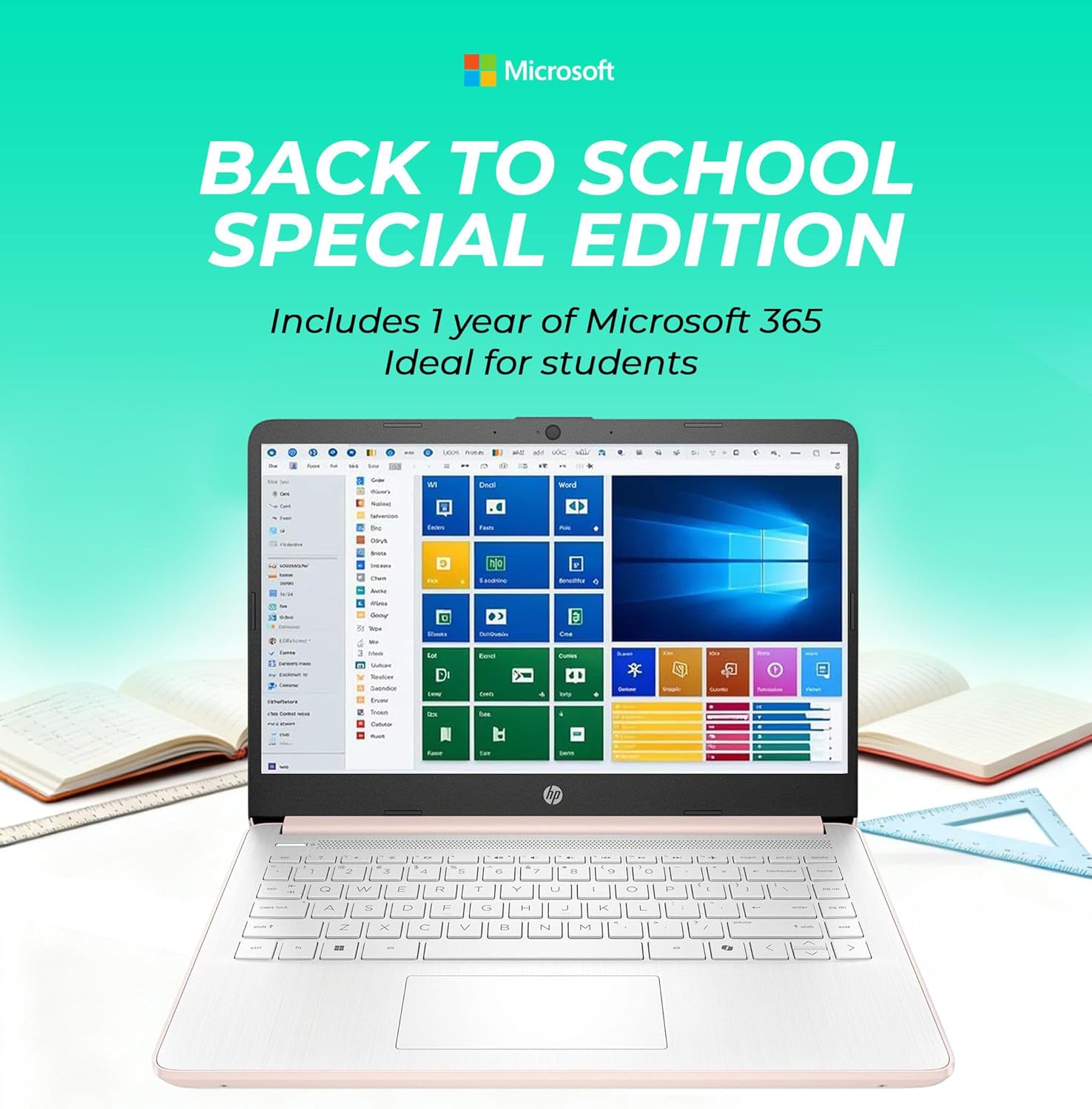 HP 14″Rose Gold Lightweight Laptop  with Office 365 & Copilot AI  Intel Processor  4GB RAM Memory  64GB SSD + 1TB Cloud Storage