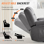 360°Swivel Rocker Recliner Chair for Adults,Manual Glider Recliner Sofa with Massage and Heating, Nursery Rocking Chairs with Cup Holds for Living Room Bedroom (Grey)