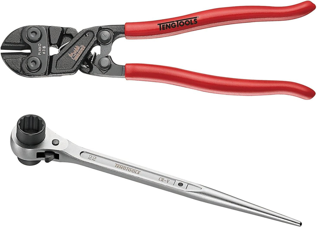 Teng Tools Scaffolding Podger Wrench 19 x 22 and 8 Inch Mini Bolt Cutters Bundle, Silver