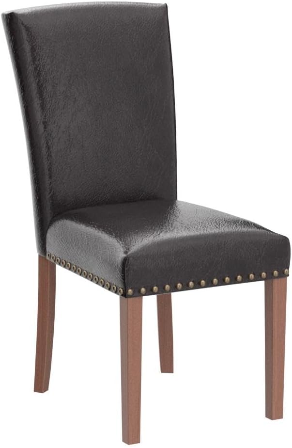 COLAMY Upholstered Parsons Dining Chairs Set of 4, PU Leather Dining Room Kitchen Side Chair with Nailhead Trim and Wood Legs - Dark Brown