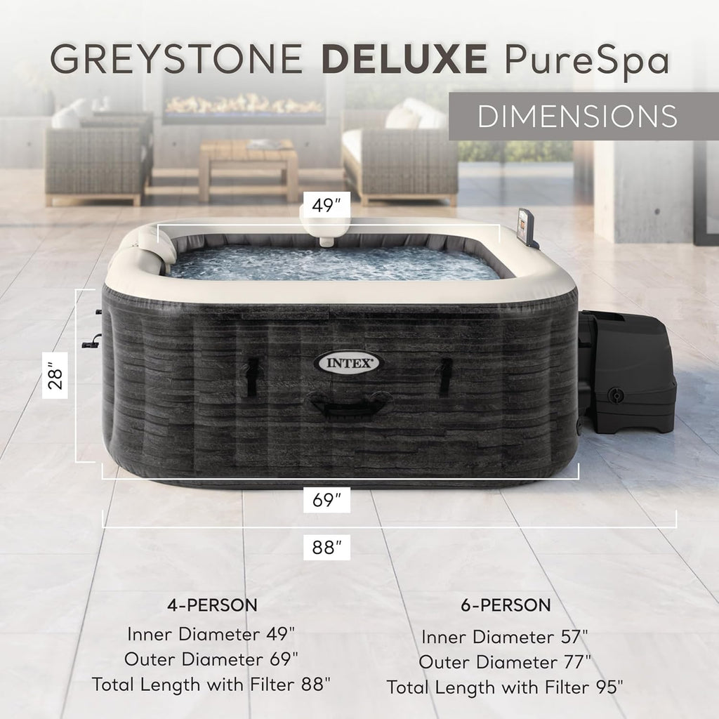 INTEX PureSpa Greystone Deluxe Inflatable Hot Tub  with with Built-in FastFill Inflation System  Spa Control App  and 4 Person Capacity  83" x 28"