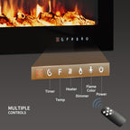 72-Inch Recessed Electric Fireplace, Wall Mounted, Remote Control, 12 Flame Colors, 750/1500W Heater, Multicolor, Log & Crystal, Black