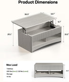 Marsail Lift Top Coffee Table with Open & Hidden Storage, Modern Fluted Coffee Table with Smooth Lift Mechanism, Sturdy Space-Saving Center Table for Home Living Room, Office, Light Grey